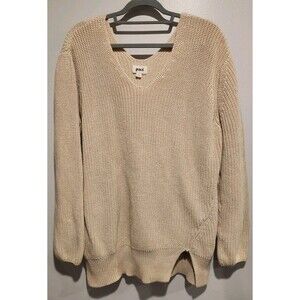 Pact 100% Organic Cotton Double V-Neck Tunic Sweater Beige Size XL